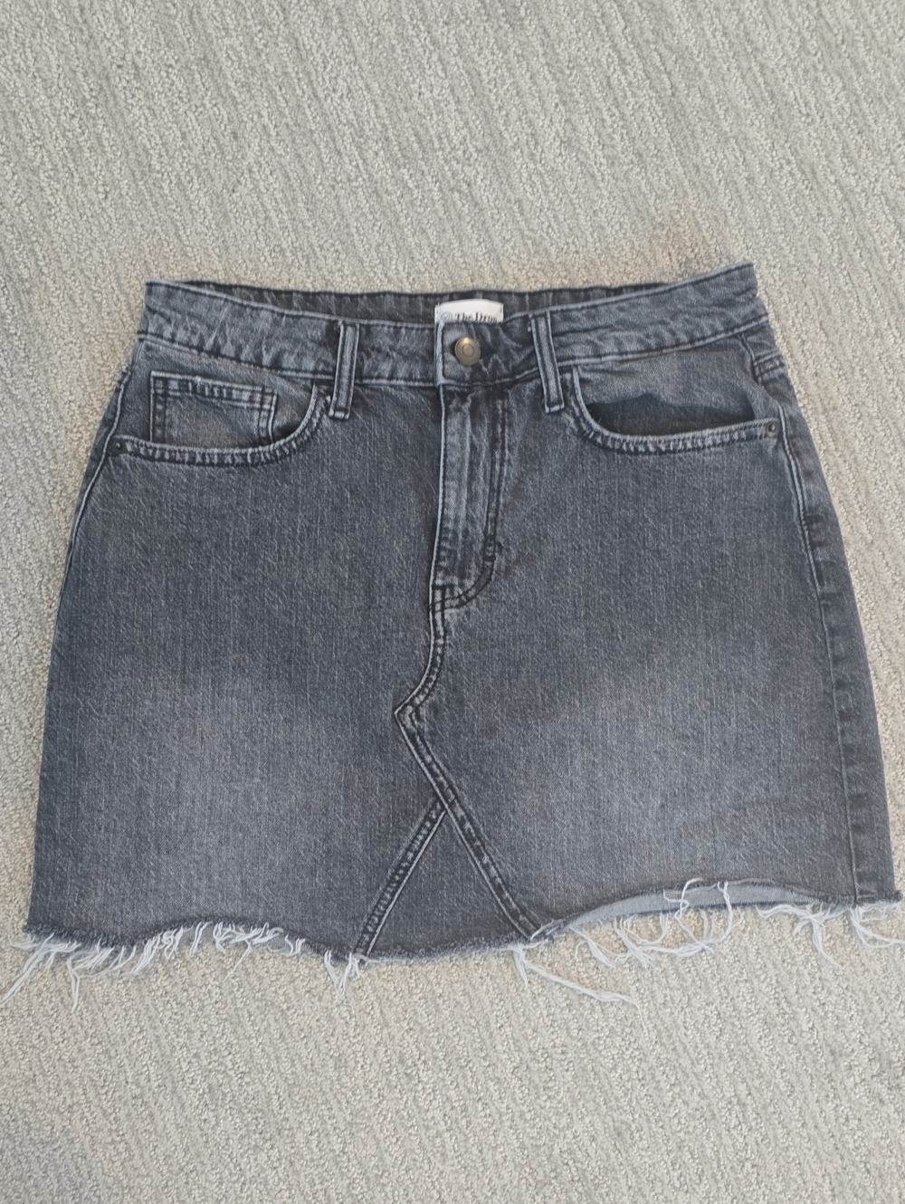 The Drop Black Washed Denim Mini Skirt With Raw Hem